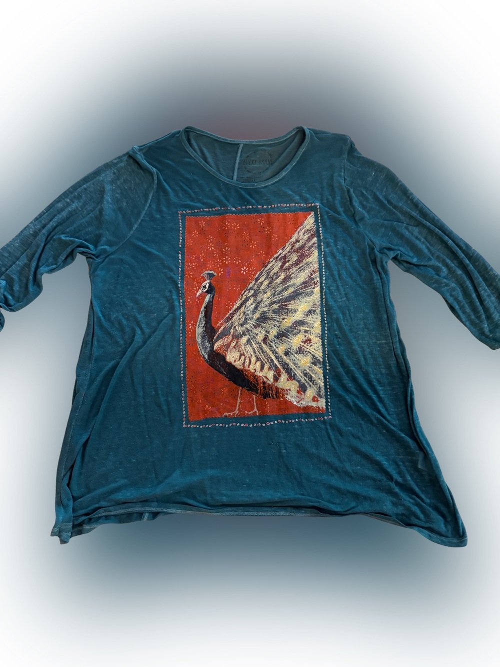 Women's Teal Peacock Graphic Long Sleeve Top